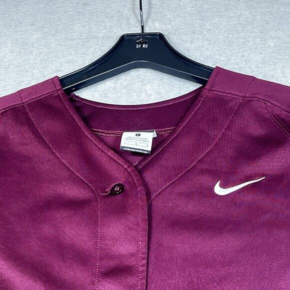 Nike Jersey Mens Large Maroon White Short Sleeve Baseball Button Up Logo Jersey - Picture 2 of 12